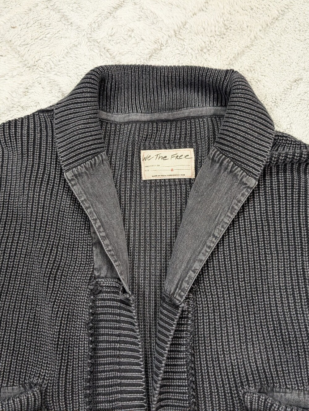 Free People Sweater Womens L Black We The Free Worn Thru Surplus Cardigan Moto - Picture 2 of 7